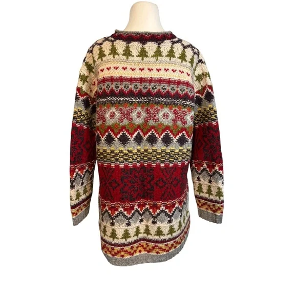 Limited Handknit (L) Unisex Multicolor 100% Wool Christmas Pullover Sweater - Picture 5 of 10